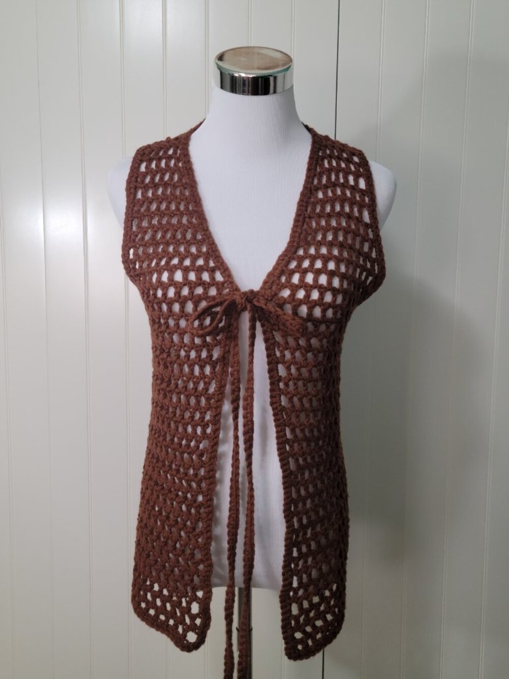 Boho Retro Y2k 70s Festival Fairycore Cottagecore Open Weave Crochet Tie Front